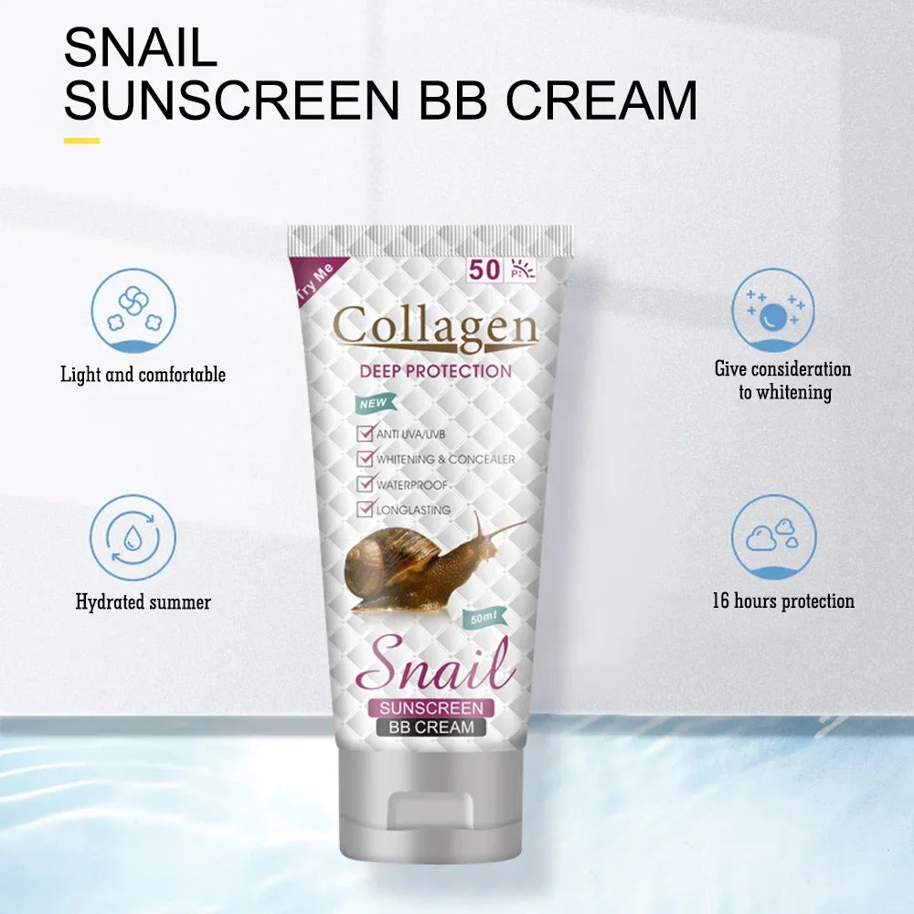 Snail Collagen Sunscreen BB Cream – Whitening, Anti-Aging, Moisturizing & Long-Lasting Sunblock