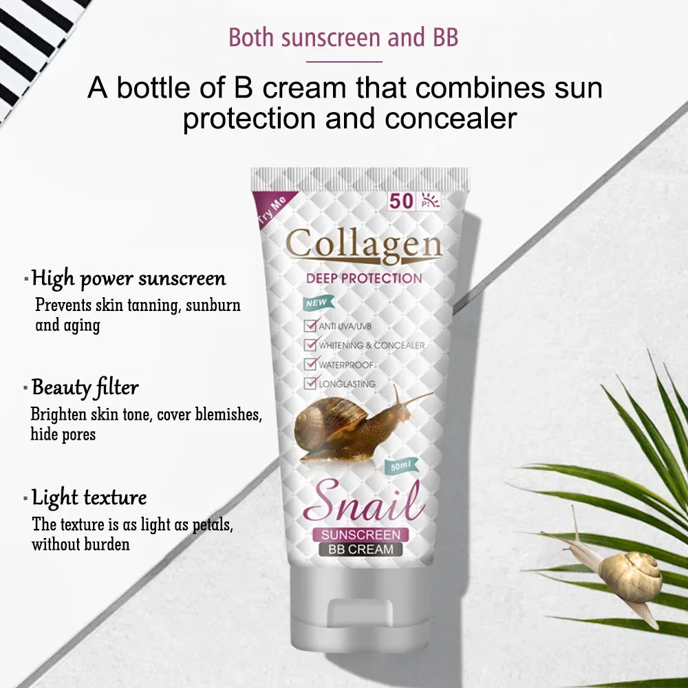 Snail Collagen Sunscreen BB Cream – Whitening, Anti-Aging, Moisturizing & Long-Lasting Sunblock